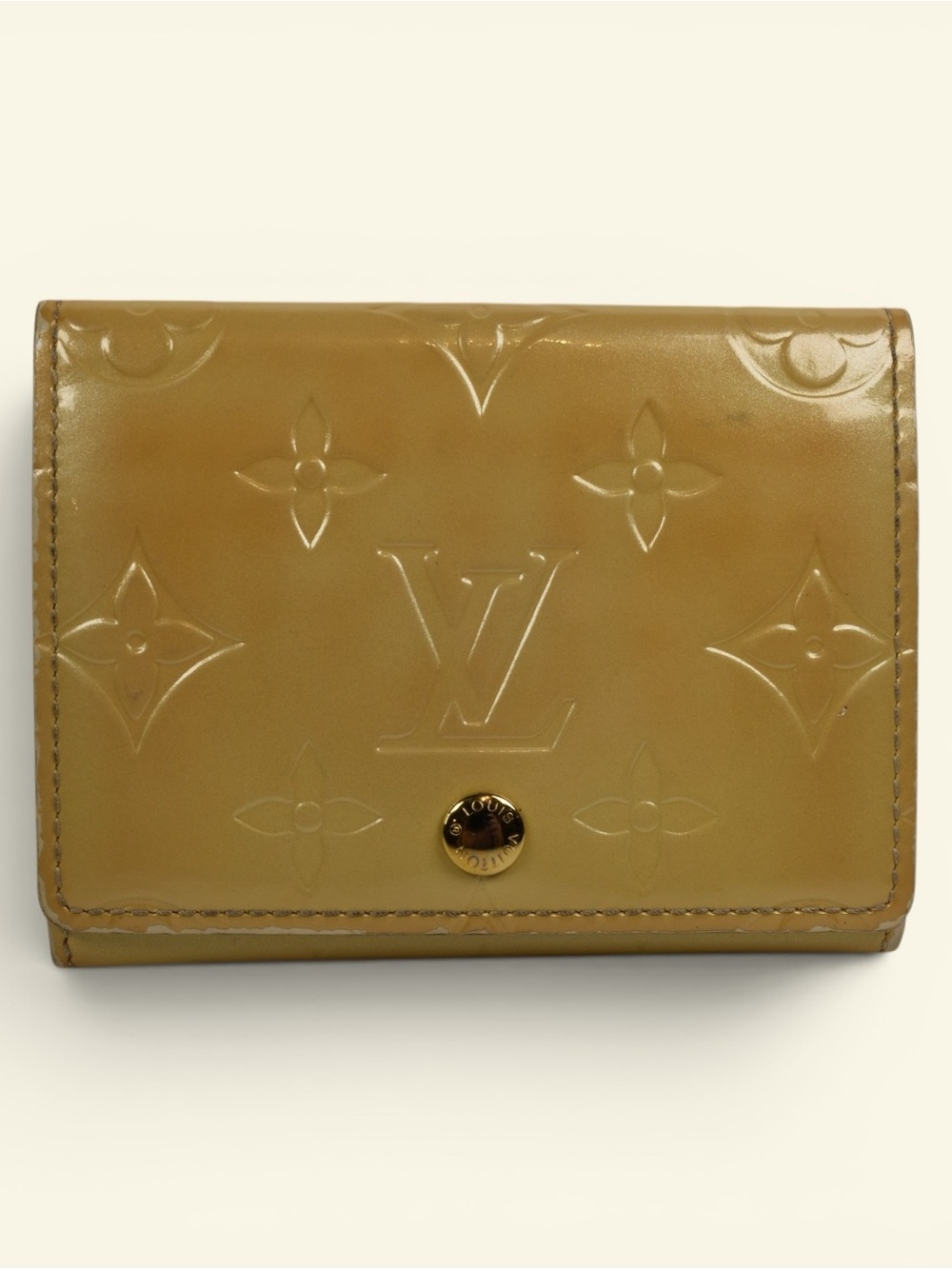 Louis Vuitton Patent Monogram Compact Wallet in Mustard Brown